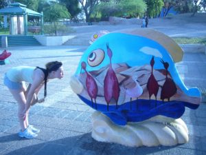 I passed 26 enormous sculptures of different species of fish standing 1.6 meters tall, all brightly painted and designed by local artists.